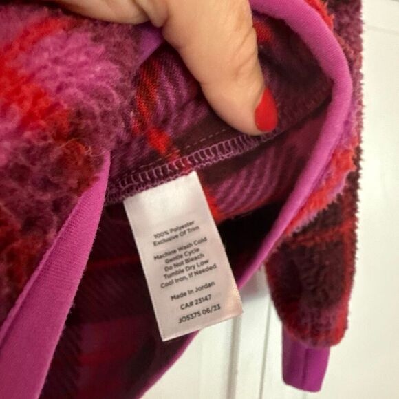 Talbots pink cozy plaid Sherpa zip front fleece size MP - Picture 6 of 12